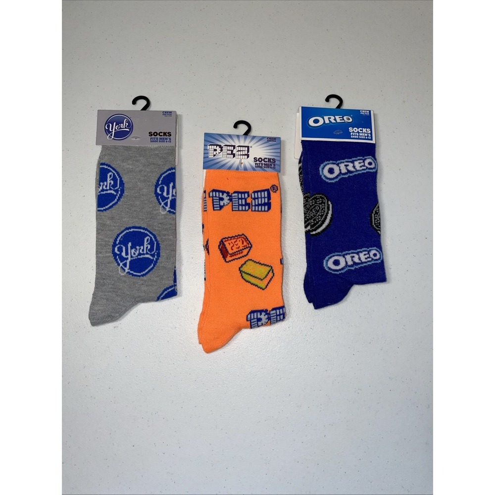 Novelty Socks Men's Oreo, Pez, York Peppermint Patties Sizes 6-12 Three Pair